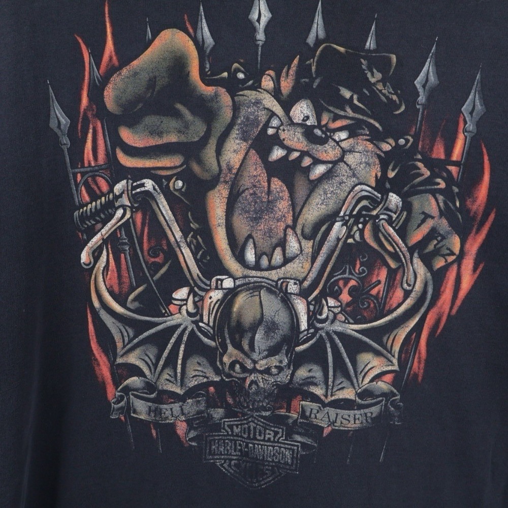 VTG Harley Motorcycle Biker T-Shirt Taz Looney Tunes Double Graphic Fade XL - Picture 3 of 13